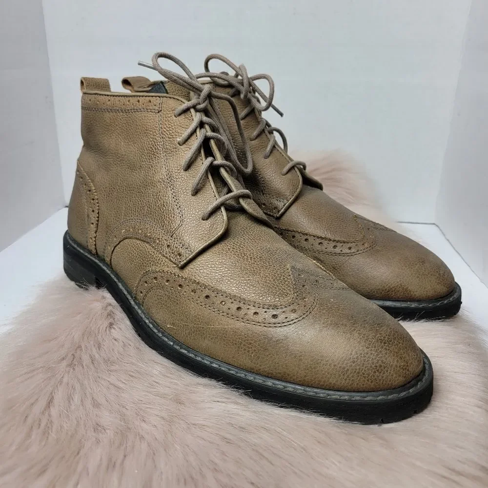 Florsheim Limited Tan Distressed Pebbled Leather Wingtips Ankle Boots 10.5D